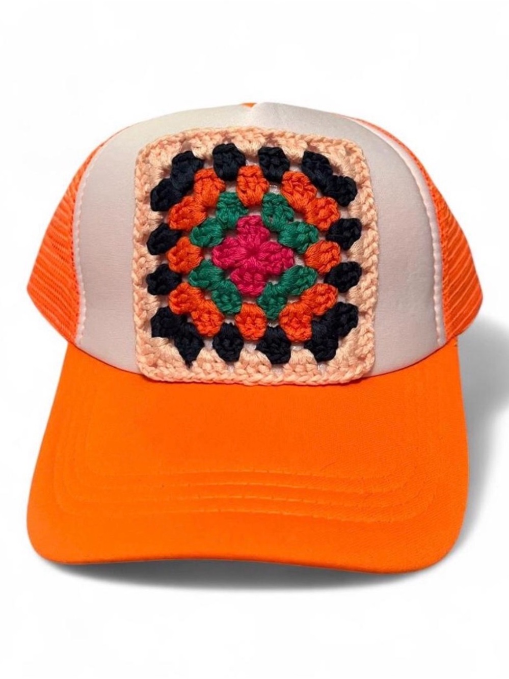 Orange Crochet Patch Trucker Hat - Unbranded